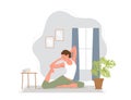 Yoga woman house. Girl practicing yoga at home. illustration