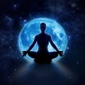 Yoga woman in moon and star. Meditation girl in moonlight