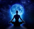 Yoga woman in moon and star. Meditation girl in moonlight Royalty Free Stock Photo