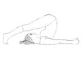 Yoga, woman in a pose halasana, vector coloring drawing portrait. Cartoon girl is engaged in gymnastics. Contour outline black and Royalty Free Stock Photo