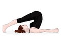 Yoga, woman in a pose halasana, vector multicolored drawing portrait. Cartoon girl is engaged in gymnastics. Isolated on Royalty Free Stock Photo