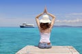 Yoga woman relax tropical sea Formentera Balearic