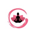 Yoga Woman Silhouette, Lotus Flower With Zen Logo Design