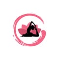 Yoga Woman Silhouette, Lotus Flower With Zen Logo Design