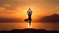 Yoga woman silhouette during sunset, healthy lifestyle concept Royalty Free Stock Photo