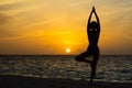 Yoga woman sitting on sea coast