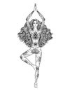 Yoga woman vector illustration. Pose Vrikshasana. Girl Meditation Royalty Free Stock Photo