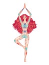 Yoga woman vector illustration. Pose Vrikshasana. Girl Meditation