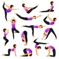 Yoga woman vector young women yogi character training flexible exercise pose illustration female set of healthy girls