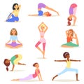 Yoga woman vector young women yogi character training flexible exercise pose illustration set of healthy girls lifestyle