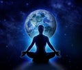 Yoga woman on the world. Meditation girl on planet earth