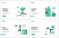 Yoga workout for body health, healthy sport exercises, diet concept landing page set Royalty Free Stock Photo