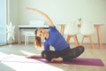 Yoga workout in selfisolation at home due to coronavirus quarantine