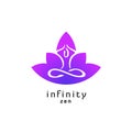 Yoga zen pose logo with lotus flower silhouette. Royalty Free Stock Photo