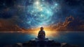 Yoga universe person zen star silhouette meditating lotus space energy spirituality