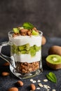Yoghurt with baked muesli, kiwi and almond