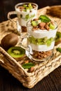 Yoghurt with baked muesli, kiwi and almond