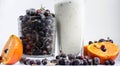 Yoghurt with berries, berry smoothie beautiful, orange, healthy breakfast, Royalty Free Stock Photo