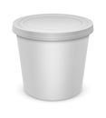 Yoghurt container. Realistic white blank package mockup, plastic packaging with closed cap, round box side view, closeup