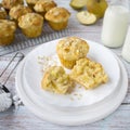 Yoghurt muffins with apples and oatmeal. A proposal for a healthy breakfast. Royalty Free Stock Photo