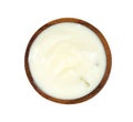 Yoghurt with nata de coco dutche in wooden bowl isolated on white background ,include clipping path