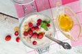 Yoghurt with wild strawberries Royalty Free Stock Photo