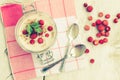 Yoghurt with wild strawberries Royalty Free Stock Photo