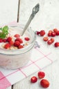 Yoghurt with wild strawberries Royalty Free Stock Photo