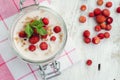 Yoghurt with wild strawberries Royalty Free Stock Photo