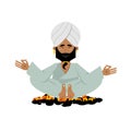 Yogi on coals. Indian yogi sitting on hot coals. Meditation Yoga