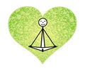 Yogi in a lotus asana on a background of a green heart. Vector picture. Schematic graphics.