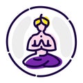 Yogi in the lotus position. Vector flat icon. Meditating yogi in a turban. Image is isolated on white background. Emblem of yoga Royalty Free Stock Photo