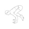 Yogi man in crow pose or Bakasana. Yoga hand stand for strength improvement. Sketch vector illustration