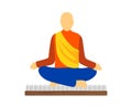 Yogi man meditates in lotus position on sadhu board. Sitting on nails bed. Yoga exercise and spiritual meditation
