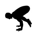 Yogi man silhouette in crow pose or Bakasana. Yoga hand stand for strength improvement. Vector illustration