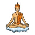 Yogi meditating floating on cloud sketch vector