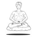 Yogi meditating floating on cloud sketch vector