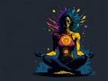 Yogi woman meditating with legs crossed concentrated, Chakras energy visualization in vivid watercolor style vector Ai Generated Royalty Free Stock Photo