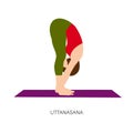 Yogi woman in Uttanasana pose. Vector illustration