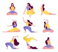 Yogi women doing Yoga exercises. People in different poses Set
