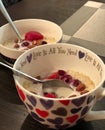 Yogurt with berries, breakfast with love Royalty Free Stock Photo