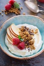 Yogurt bowl with raspberry and granola Royalty Free Stock Photo