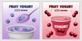 Yogurt box tasty banner set, realistic style Royalty Free Stock Photo