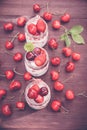 Yogurt with Cherry and strawberries, square.