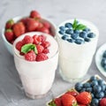 Yogurt cocktail and parfait. Natural detox. Liquid ice cream. Healthy food and breakfast. Good morning. Berry Milk Smoothie with Royalty Free Stock Photo