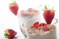 Yogurt with crunchy cereal and strawberry