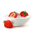 Yogurt Dairy Dessert Bowl With Strawberry Vector