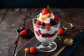 Yogurt delight mixed berries parfait captured in delectable detail