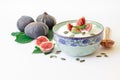 Yogurt with fig fruit slices. Royalty Free Stock Photo