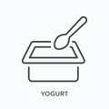 Yogurt flat line icon. Vector outline illustration of food container. Black thin linear pictogram for milk product